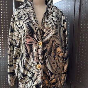 Chic Floral Women's Blazer with Gold Accents